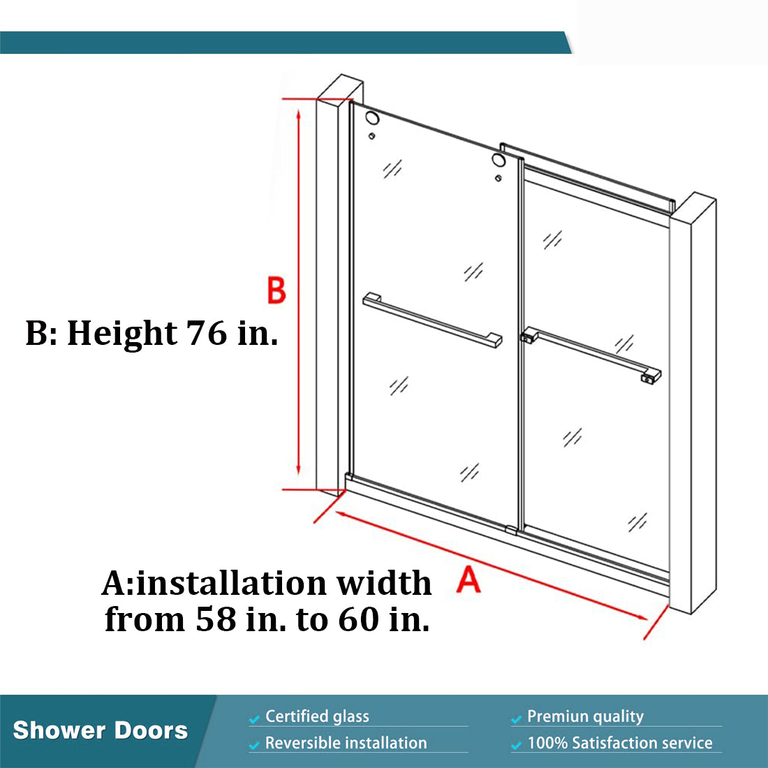 Waterpar® 58 in. to 60 in. W x 76 in. H Sliding Frameless Shower Door with Clear Glass