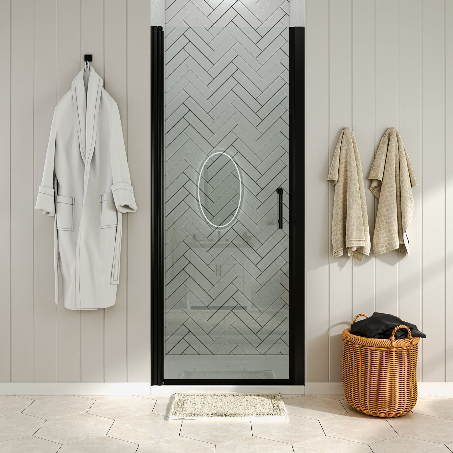 Waterpar® Pivot Swing Minimalist Frameless Shower Door Matte Black Clear Glass