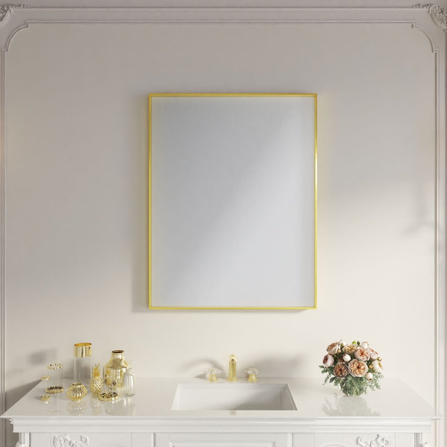 Waterpar® 22 in. W x 30 in. H Rectangular Aluminum Framed Wall Bathroom Vanity Mirror