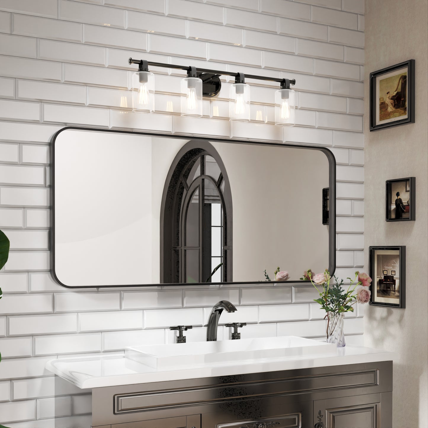 Waterpar® 60 in. W x 28 in. H Rectangular Aluminum Framed Wall Bathroom Vanity Mirror