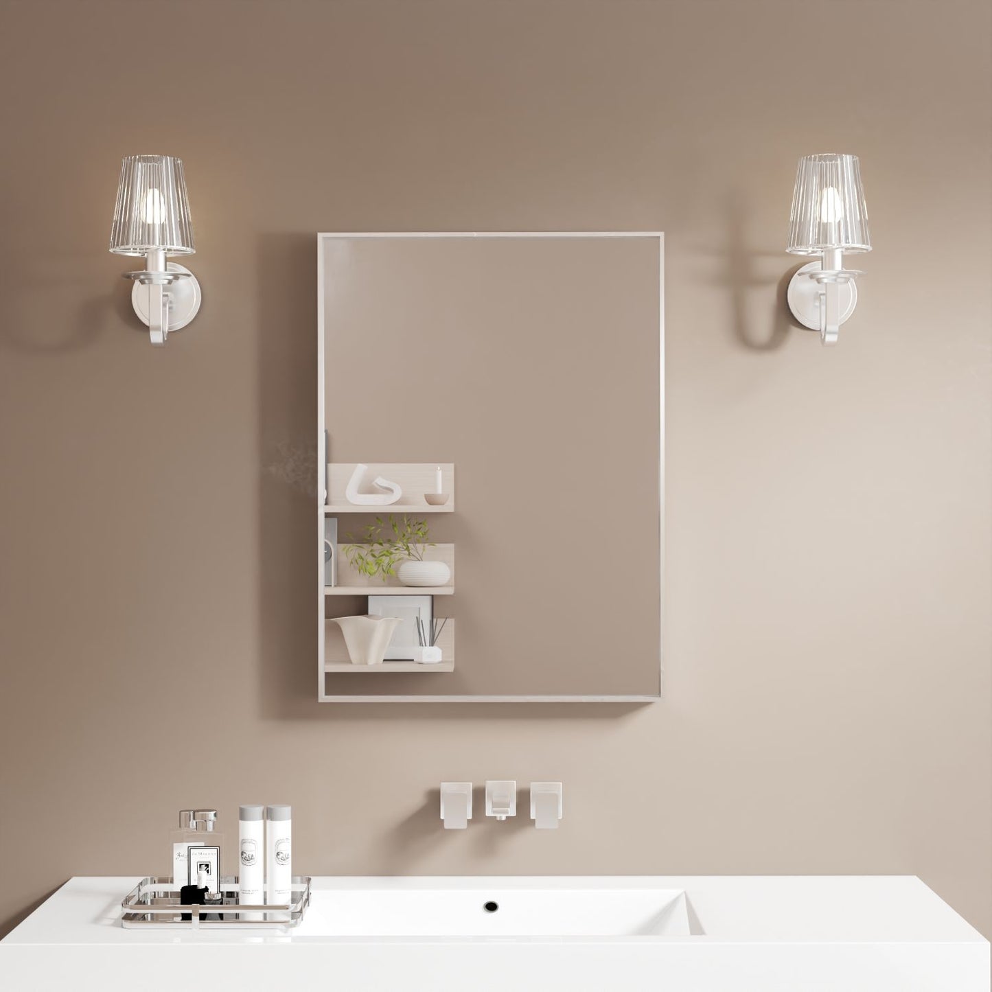 Waterpar® 22 in. W x 30 in. H Rectangular Aluminum Framed Wall Bathroom Vanity Mirror