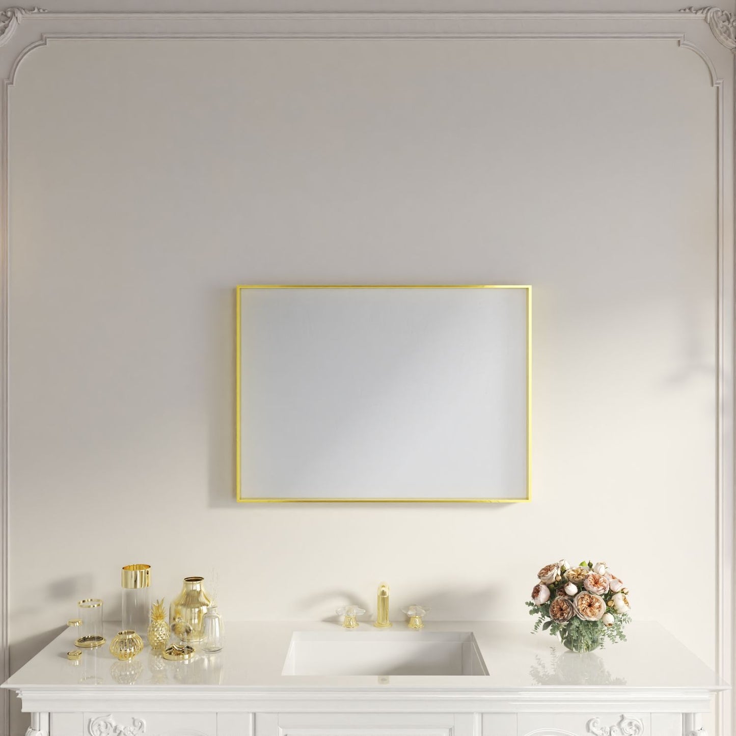 Waterpar® 22 in. W x 30 in. H Rectangular Aluminum Framed Wall Bathroom Vanity Mirror