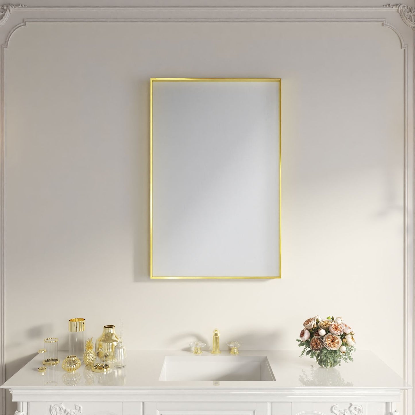 Waterpar® 24 in. W x 36 in. H Rectangular Aluminum Framed Wall Bathroom Vanity Mirror