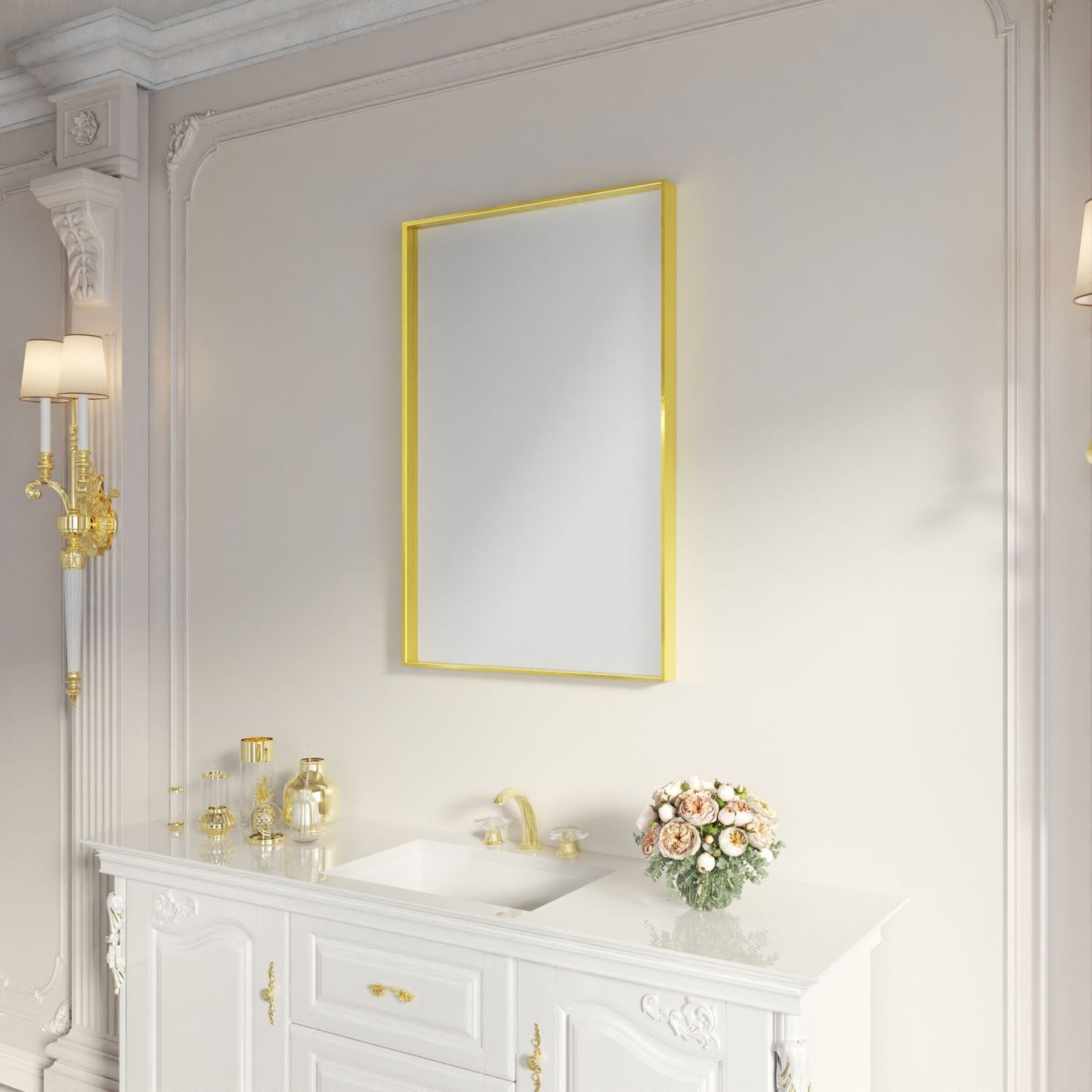 Waterpar® 24 in. W x 36 in. H Rectangular Aluminum Framed Wall Bathroom Vanity Mirror