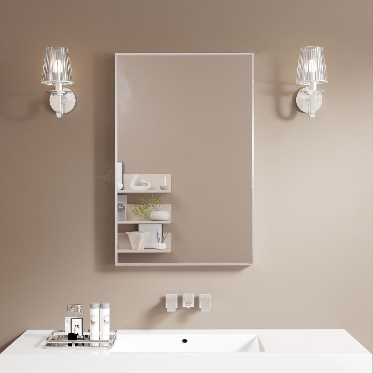 Waterpar® 24 in. W x 36 in. H Rectangular Aluminum Framed Wall Bathroom Vanity Mirror