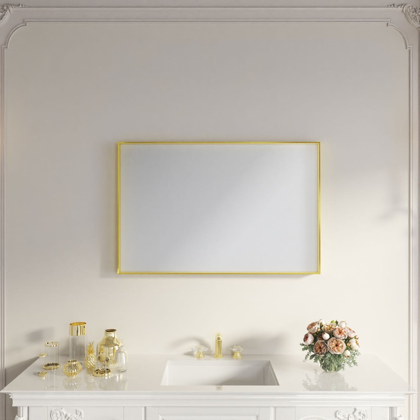 Waterpar® 24 in. W x 36 in. H Rectangular Aluminum Framed Wall Bathroom Vanity Mirror