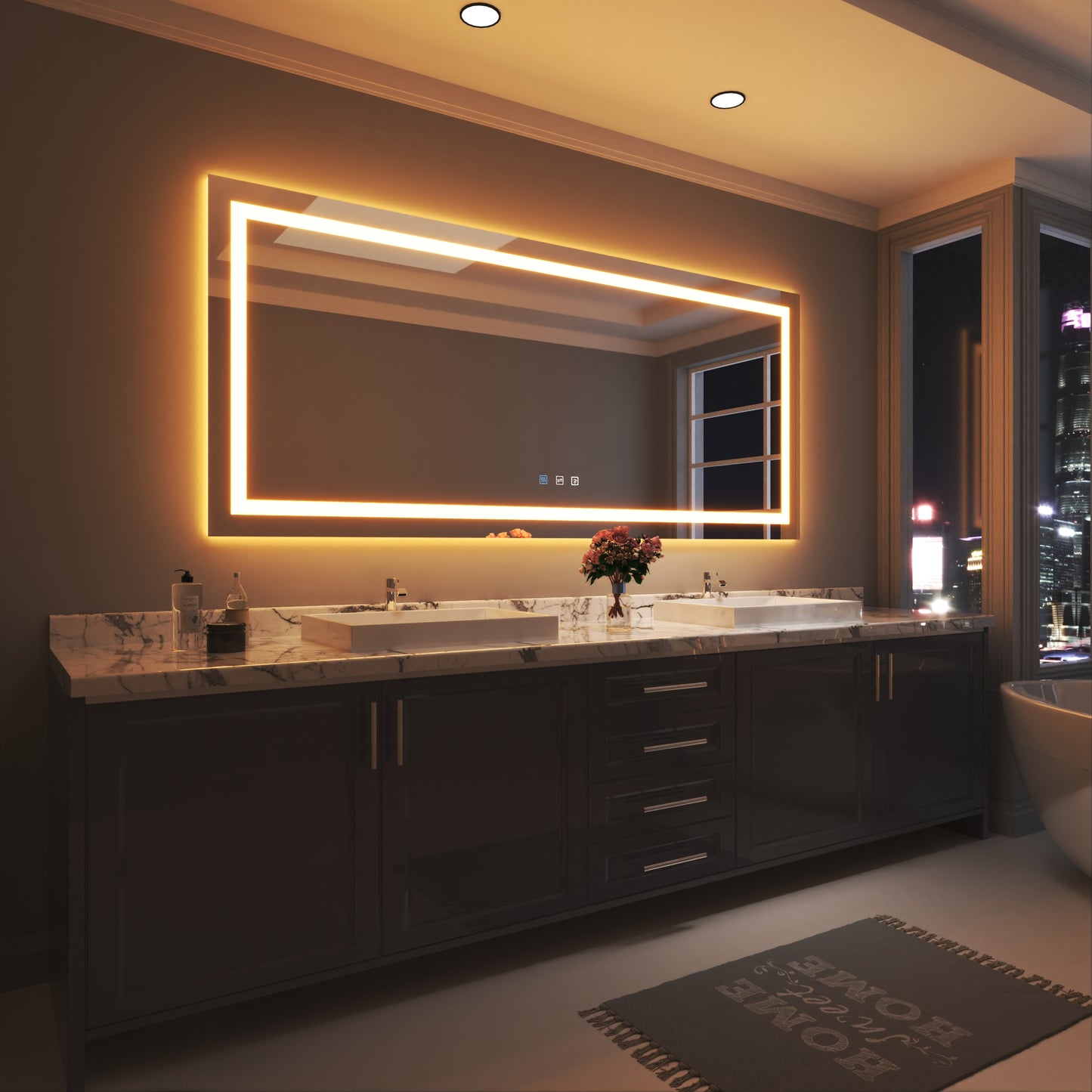 Waterpar® 88 in. W x 38 in. H Rectangular Frameless LED Light Anti-Fog Wall Bathroom Vanity Mirror with Backlit and Front Light