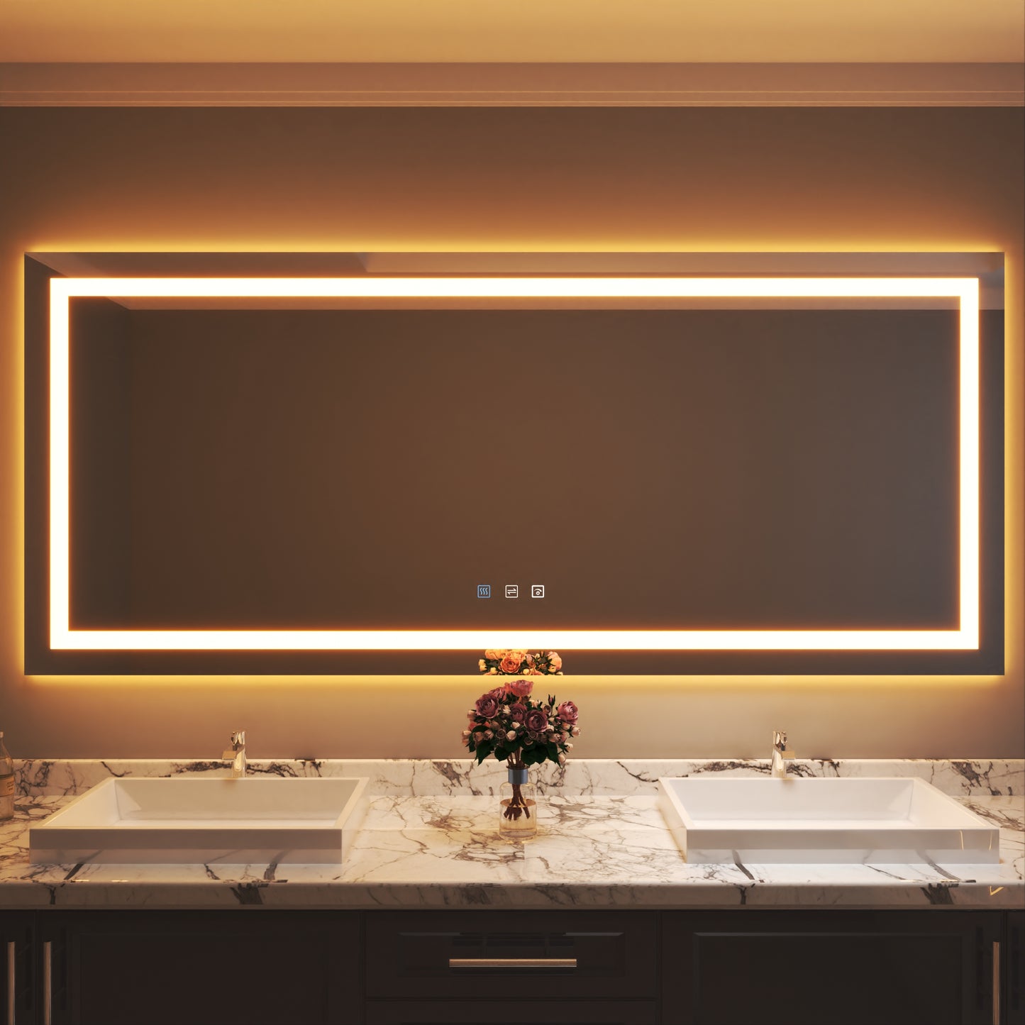 Waterpar® 88 in. W x 38 in. H Rectangular Frameless LED Light Anti-Fog Wall Bathroom Vanity Mirror with Backlit and Front Light