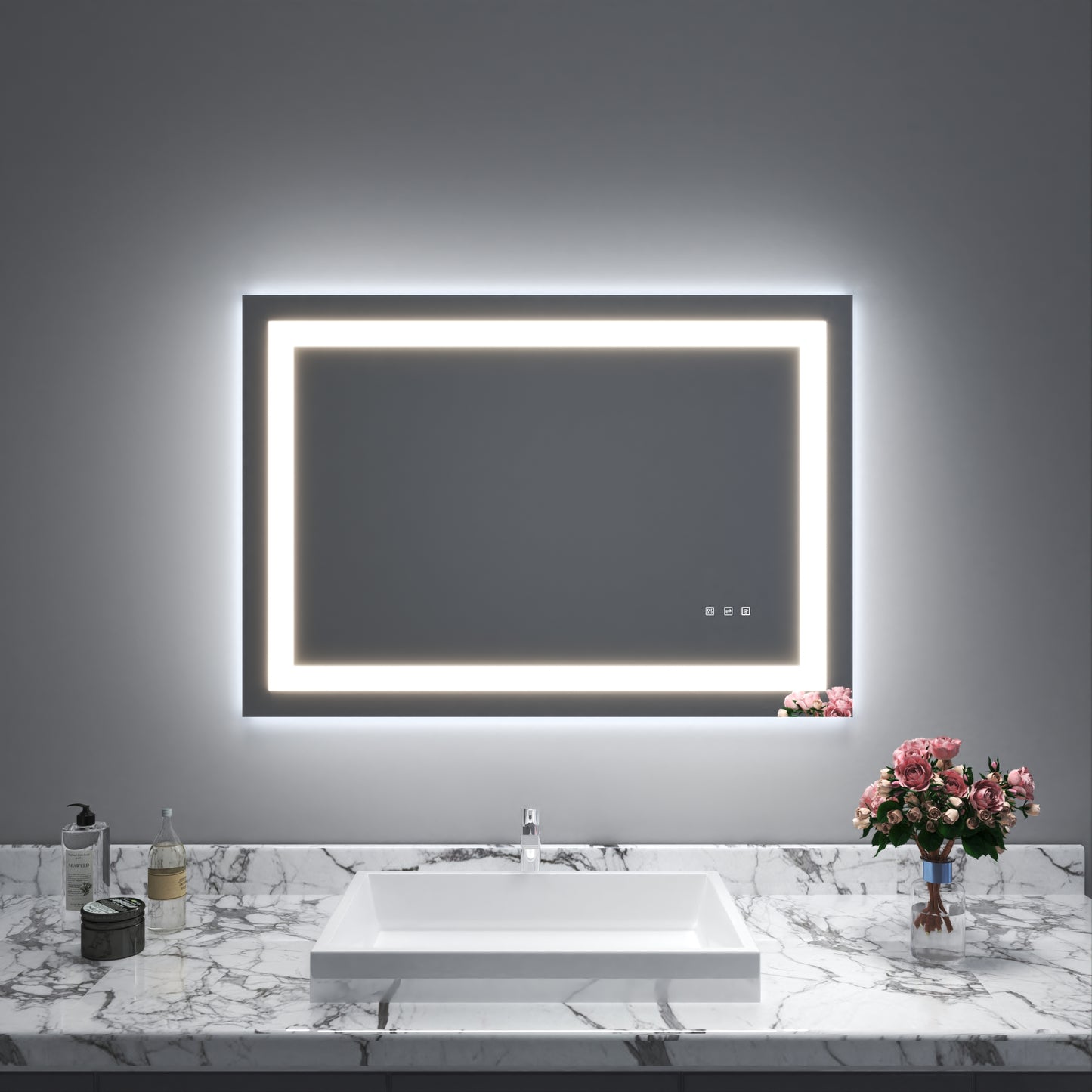 Waterpar® 40 in. W x 30 in. H LED Rectangular Frameless Anti-Fog Bathroom Mirror Front Light & Backlit