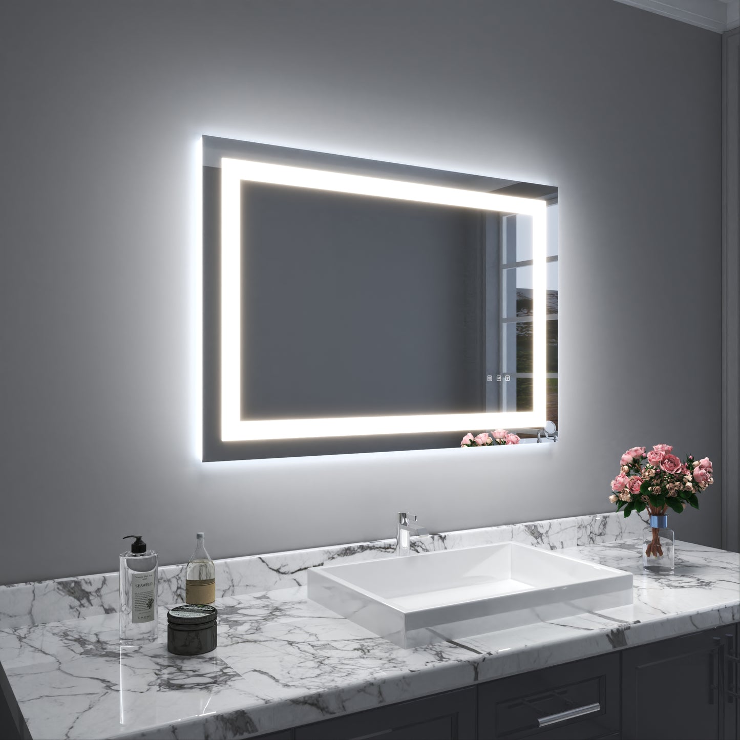 Waterpar® 40 in. W x 30 in. H LED Rectangular Frameless Anti-Fog Bathroom Mirror Front Light & Backlit