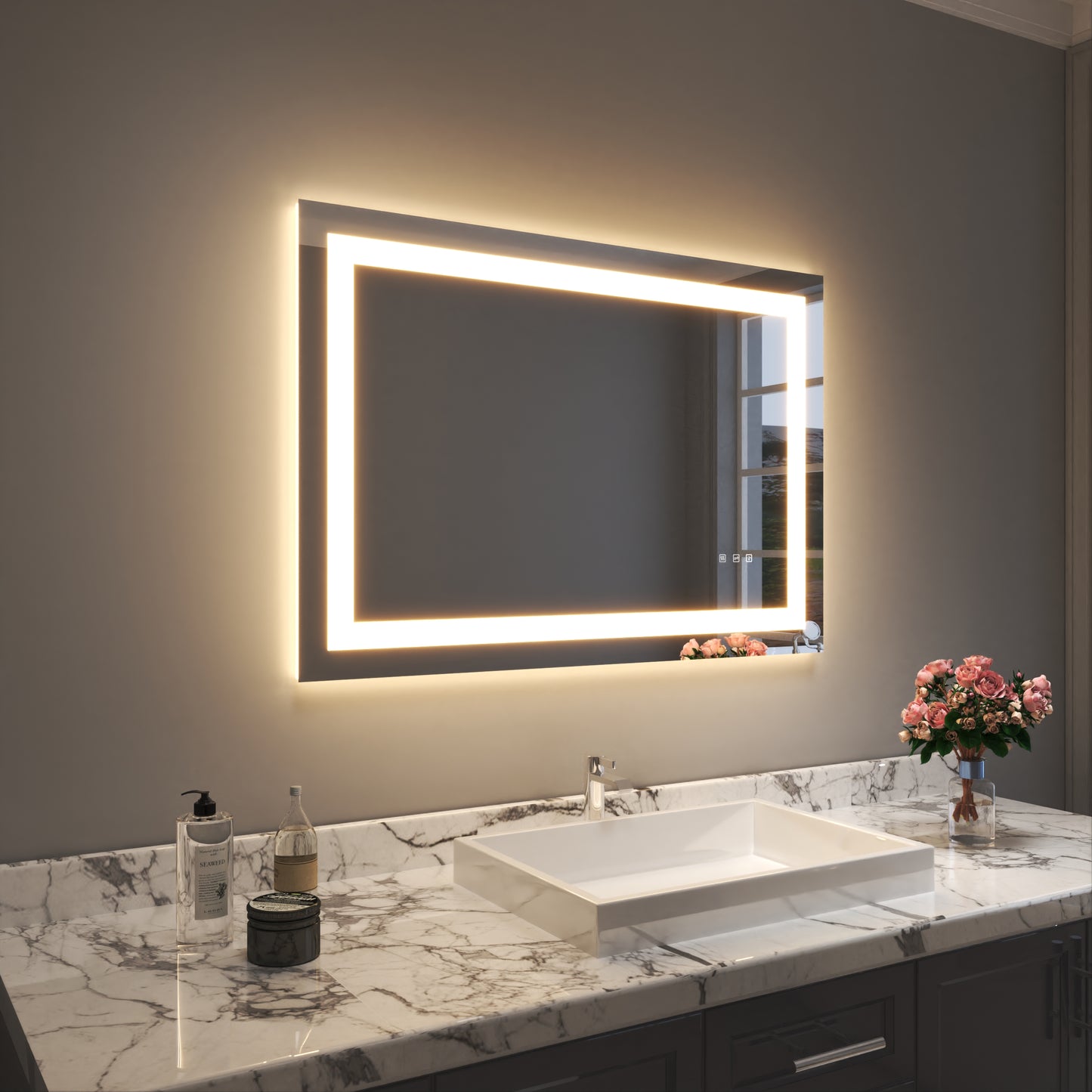 Waterpar® 40 in. W x 30 in. H LED Rectangular Frameless Anti-Fog Bathroom Mirror Front Light & Backlit