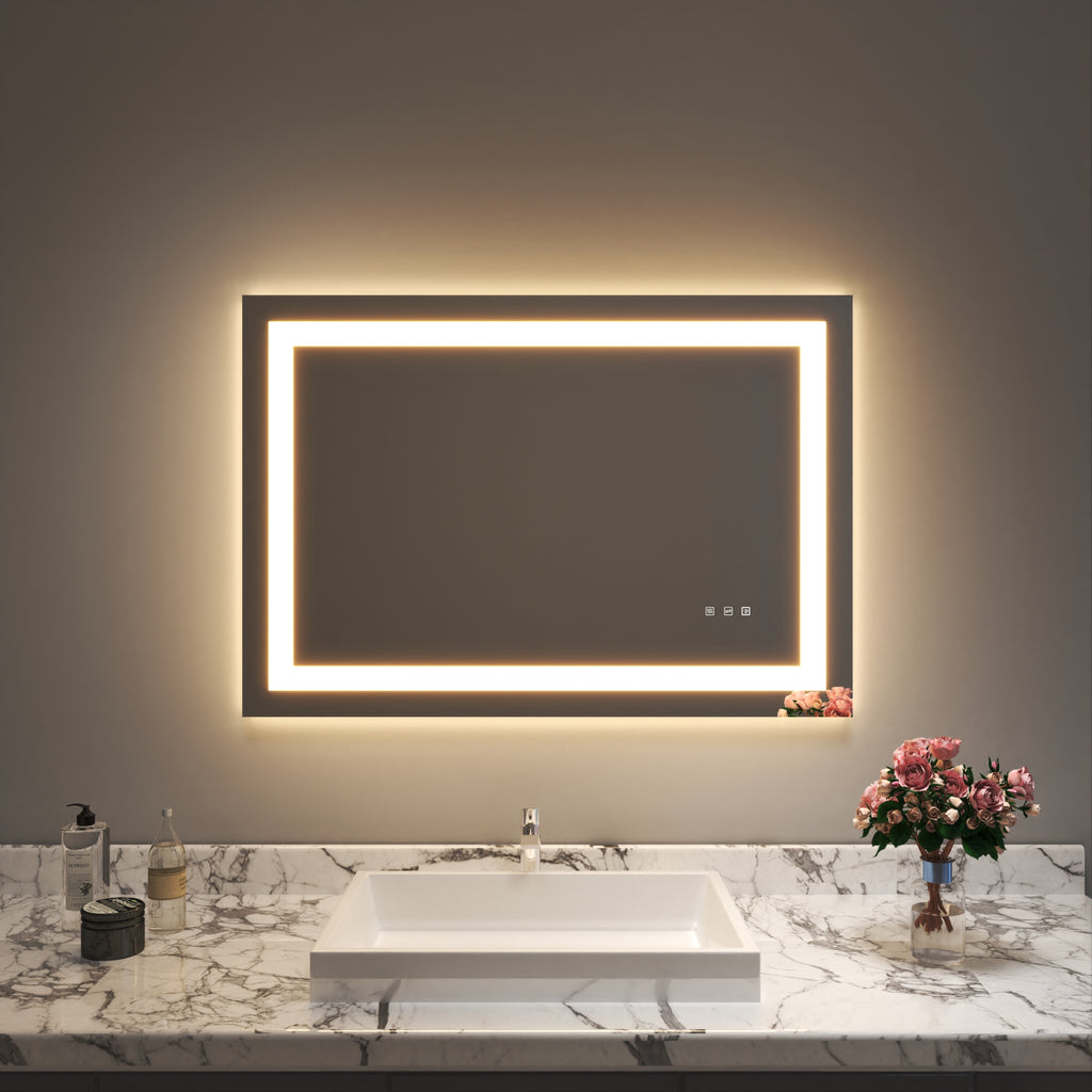 Waterpar® 40 in. W x 30 in. H LED Rectangular Frameless Anti-Fog Bathroom Mirror Front Light & Backlit