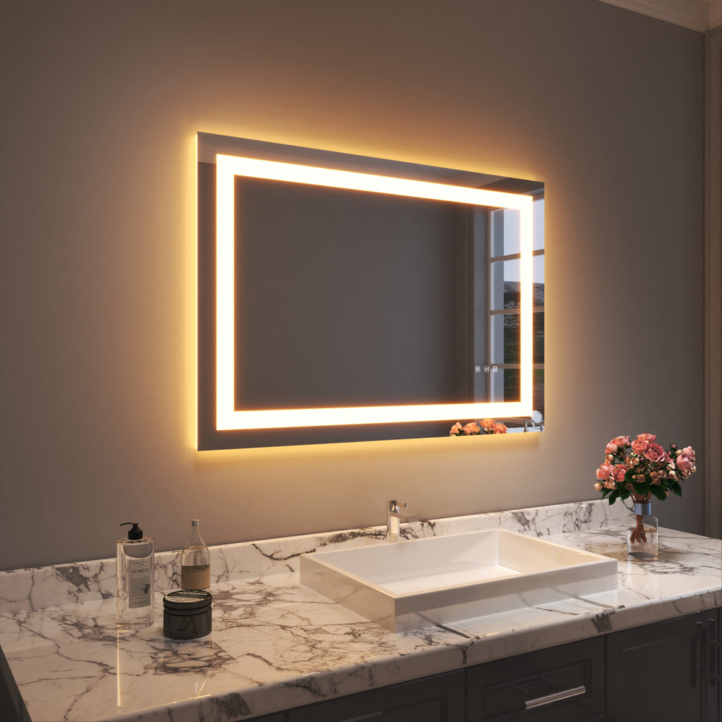 Waterpar® 40 in. W x 30 in. H LED Rectangular Frameless Anti-Fog Bathroom Mirror Front Light & Backlit