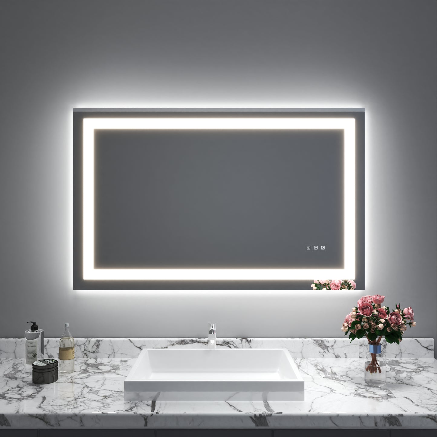 Waterpar® 48 in. W x 30 in. H LED Rectangular Frameless Anti-Fog Bathroom Mirror Front Light & Backlit