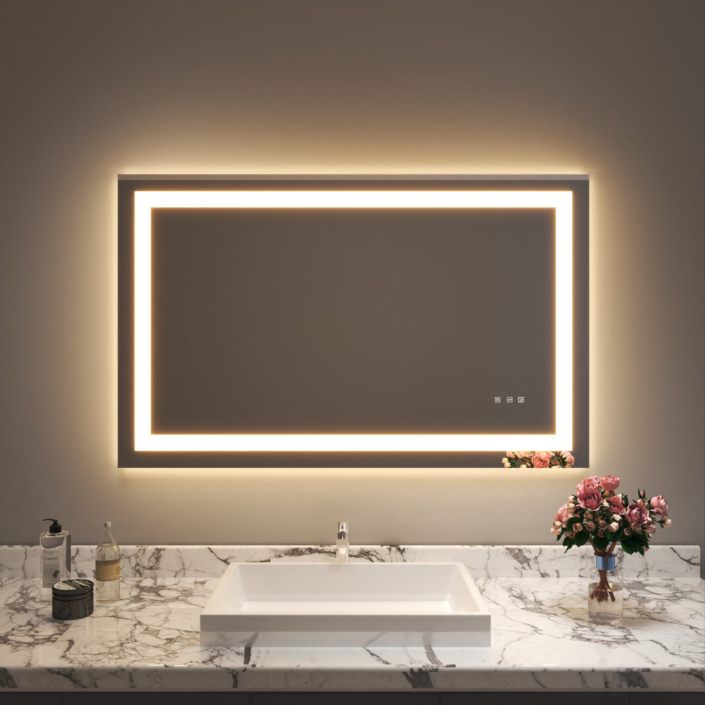 Waterpar® 48 in. W x 30 in. H LED Rectangular Frameless Anti-Fog Bathroom Mirror Front Light & Backlit