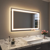 Waterpar® 48 in. W x 30 in. H LED Rectangular Frameless Anti-Fog Bathroom Mirror Front Light & Backlit