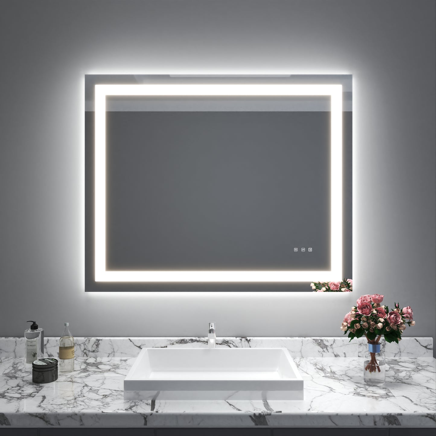 Waterpar® 44 in. W x 36 in. H LED Rectangular Frameless Anti-Fog Bathroom Mirror Front Light & Backlit