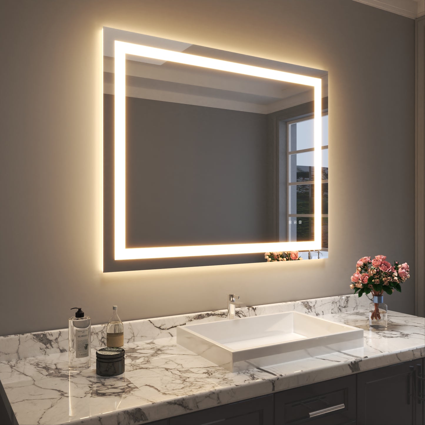 Waterpar® 44 in. W x 36 in. H LED Rectangular Frameless Anti-Fog Bathroom Mirror Front Light & Backlit