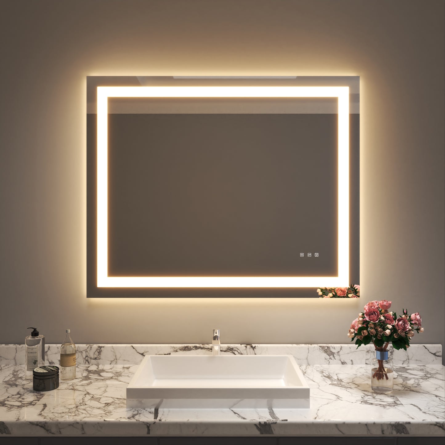 Waterpar® 44 in. W x 36 in. H LED Rectangular Frameless Anti-Fog Bathroom Mirror Front Light & Backlit