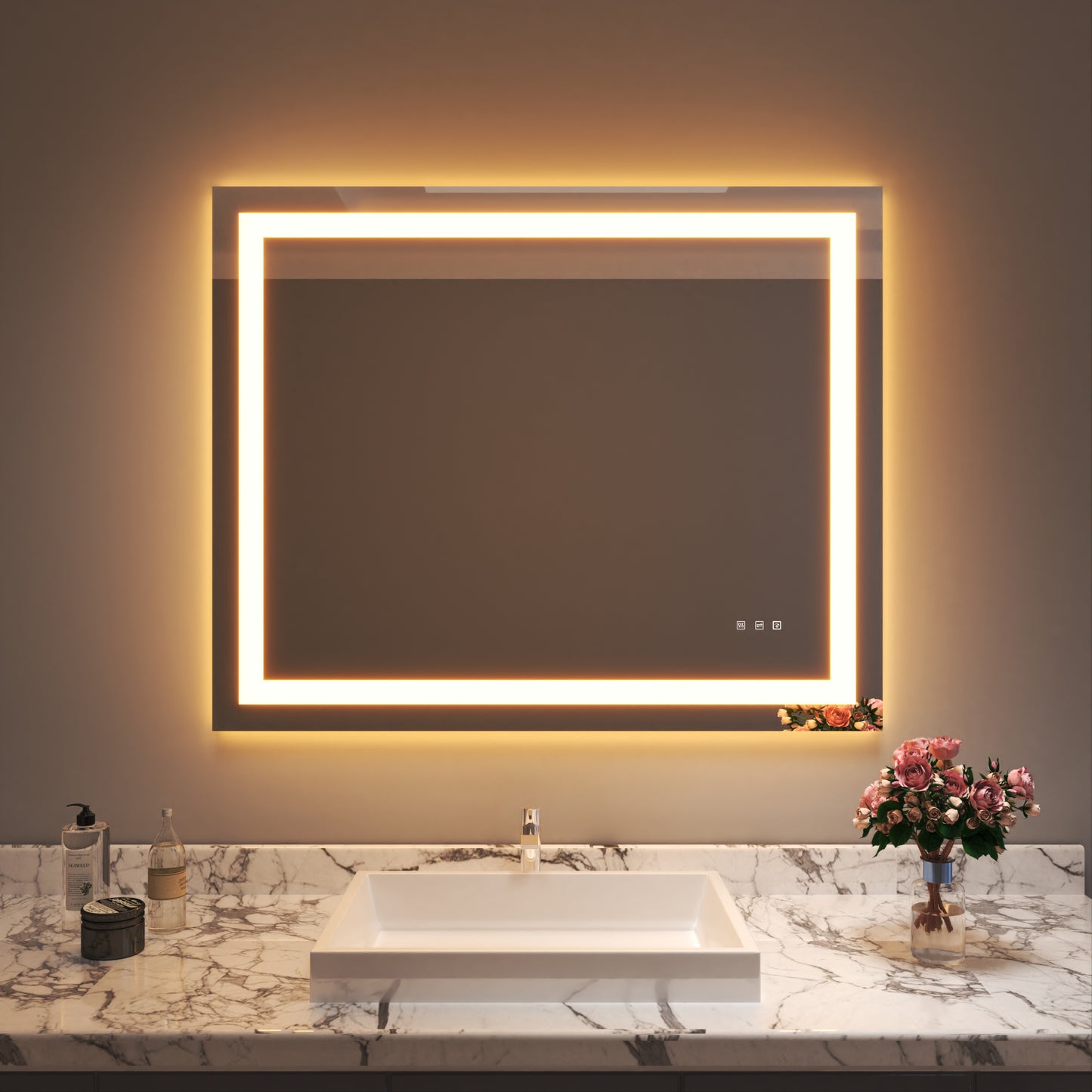 Waterpar® 44 in. W x 36 in. H LED Rectangular Frameless Anti-Fog Bathroom Mirror Front Light & Backlit