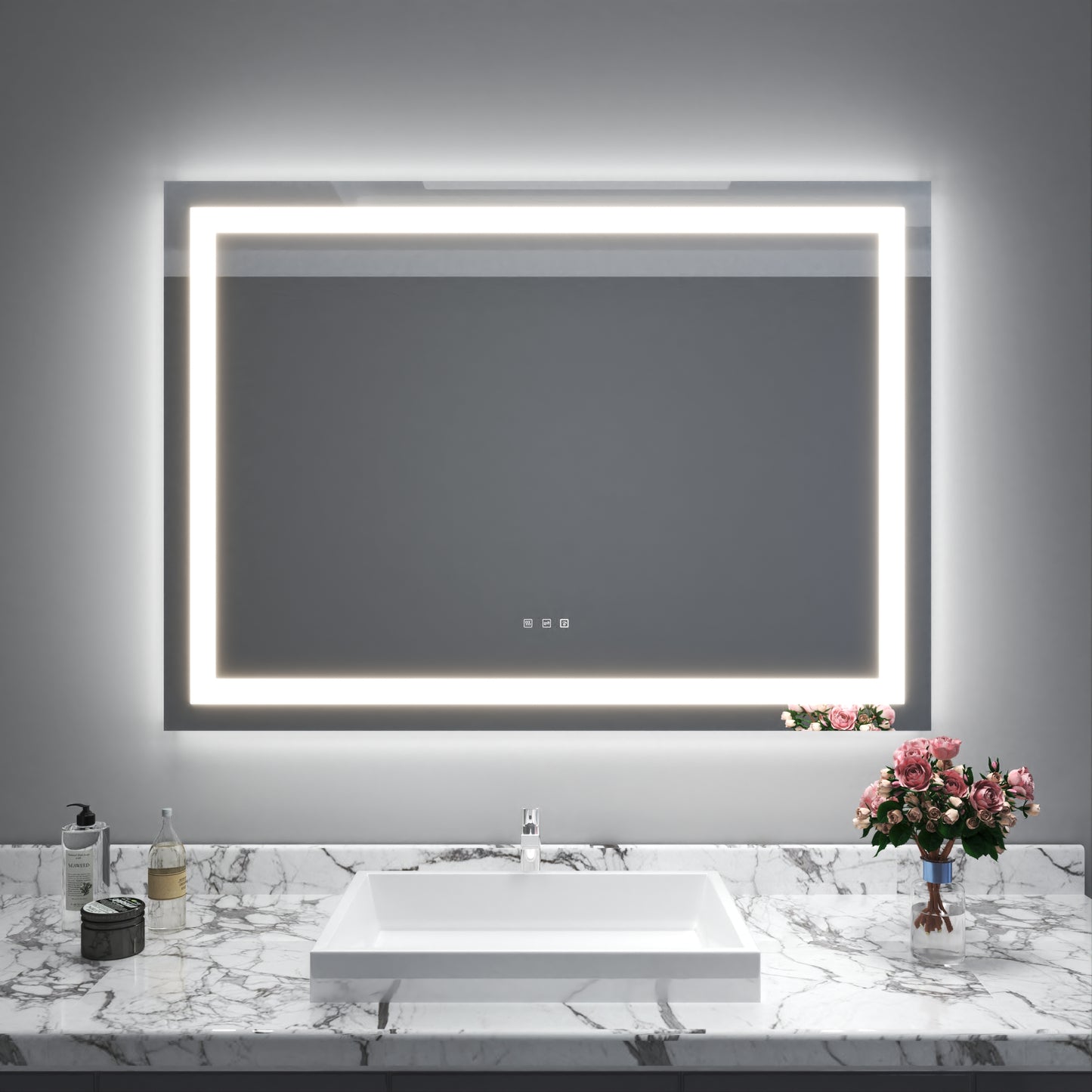 Waterpar® 50 in. W x 36 in. H LED Rectangular Frameless Anti-Fog Bathroom Mirror Front Light & Backlit