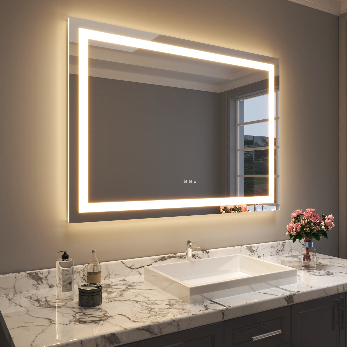 Waterpar® 50 in. W x 36 in. H LED Rectangular Frameless Anti-Fog Bathroom Mirror Front Light & Backlit