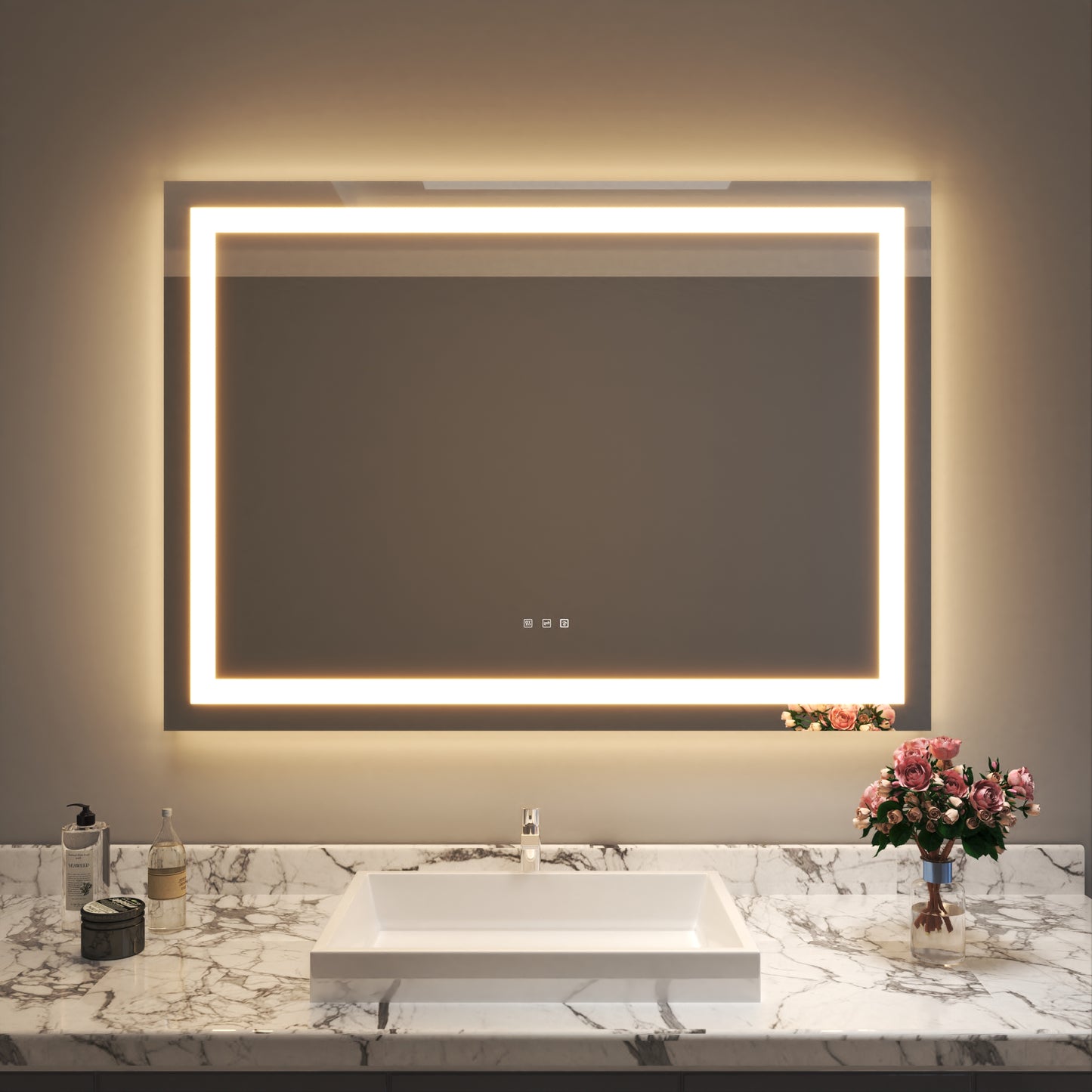 Waterpar® 50 in. W x 36 in. H LED Rectangular Frameless Anti-Fog Bathroom Mirror Front Light & Backlit