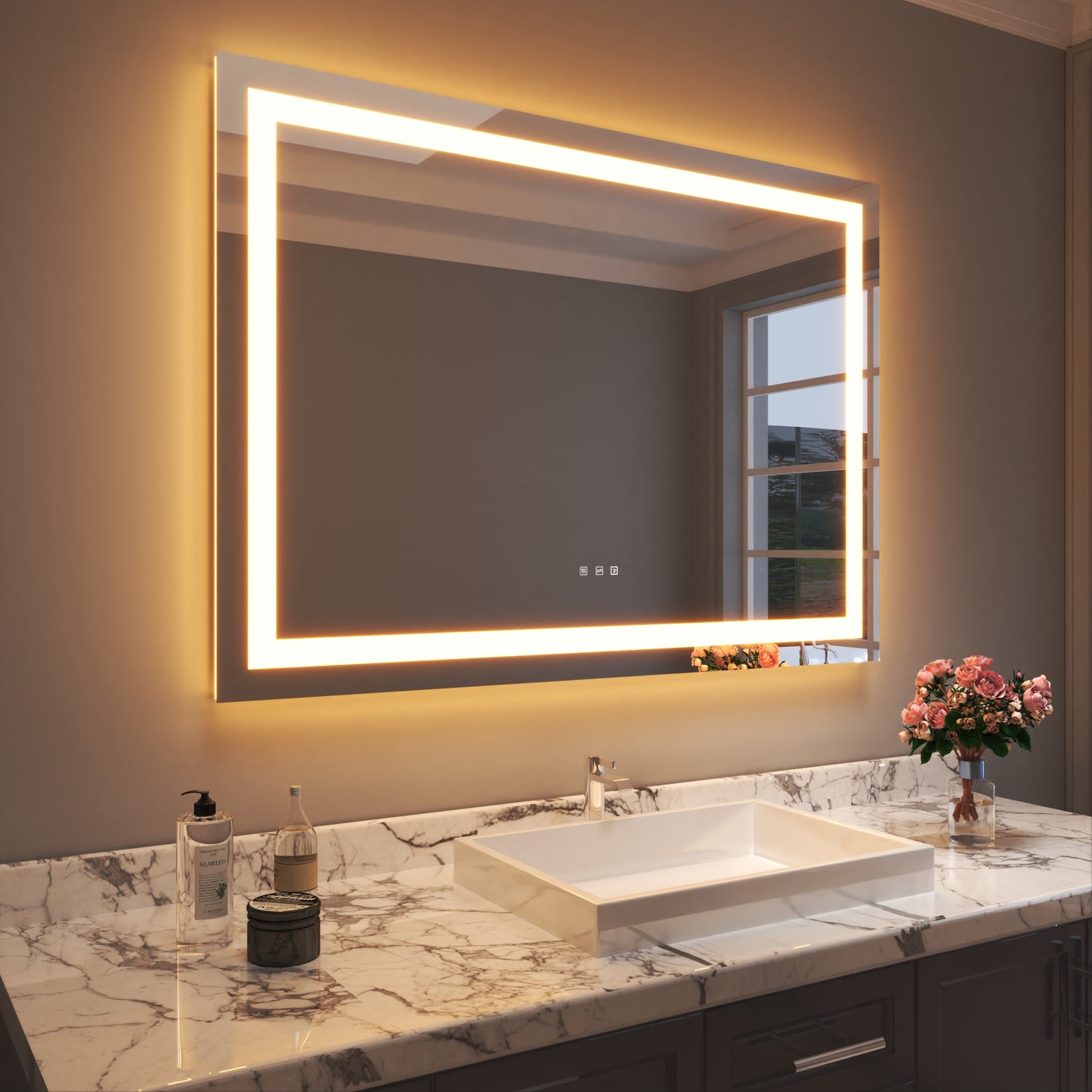 Waterpar® 50 in. W x 36 in. H LED Rectangular Frameless Anti-Fog Bathroom Mirror Front Light & Backlit