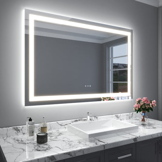 Waterpar® 55 in. W x 36 in. H LED Rectangular Frameless Anti-Fog Bathroom Mirror Front Light & Backlit