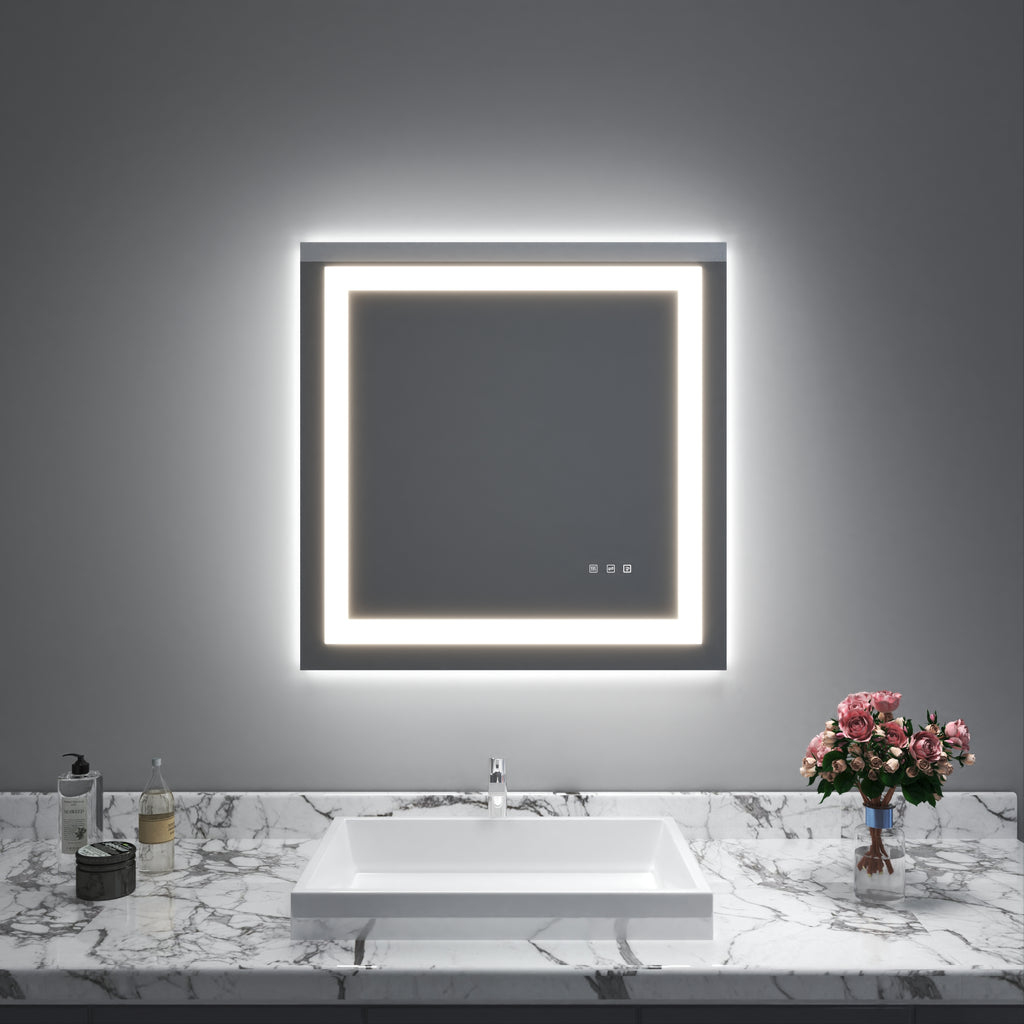 Waterpar® 30 in. W x 30 in. H LED Rectangular Frameless Anti-Fog Bathroom Mirror Front Light & Backlit