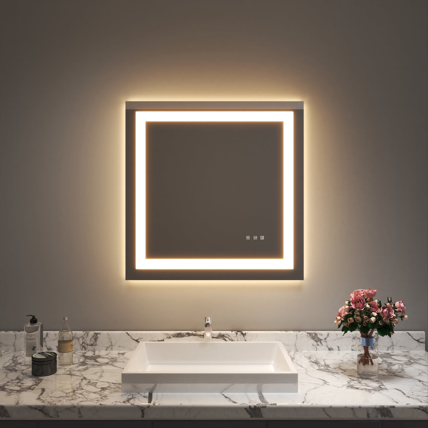 Waterpar® 30 in. W x 30 in. H LED Rectangular Frameless Anti-Fog Bathroom Mirror Front Light & Backlit