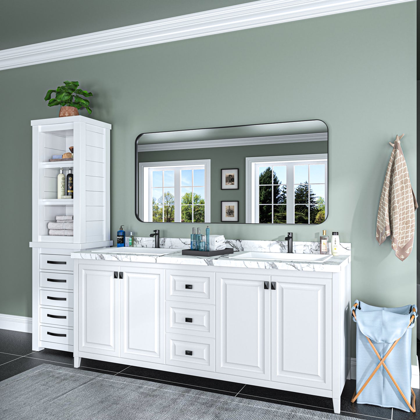 Waterpar® 60 in. W x 28 in. H Rectangular Aluminum Framed Wall Bathroom Vanity Mirror