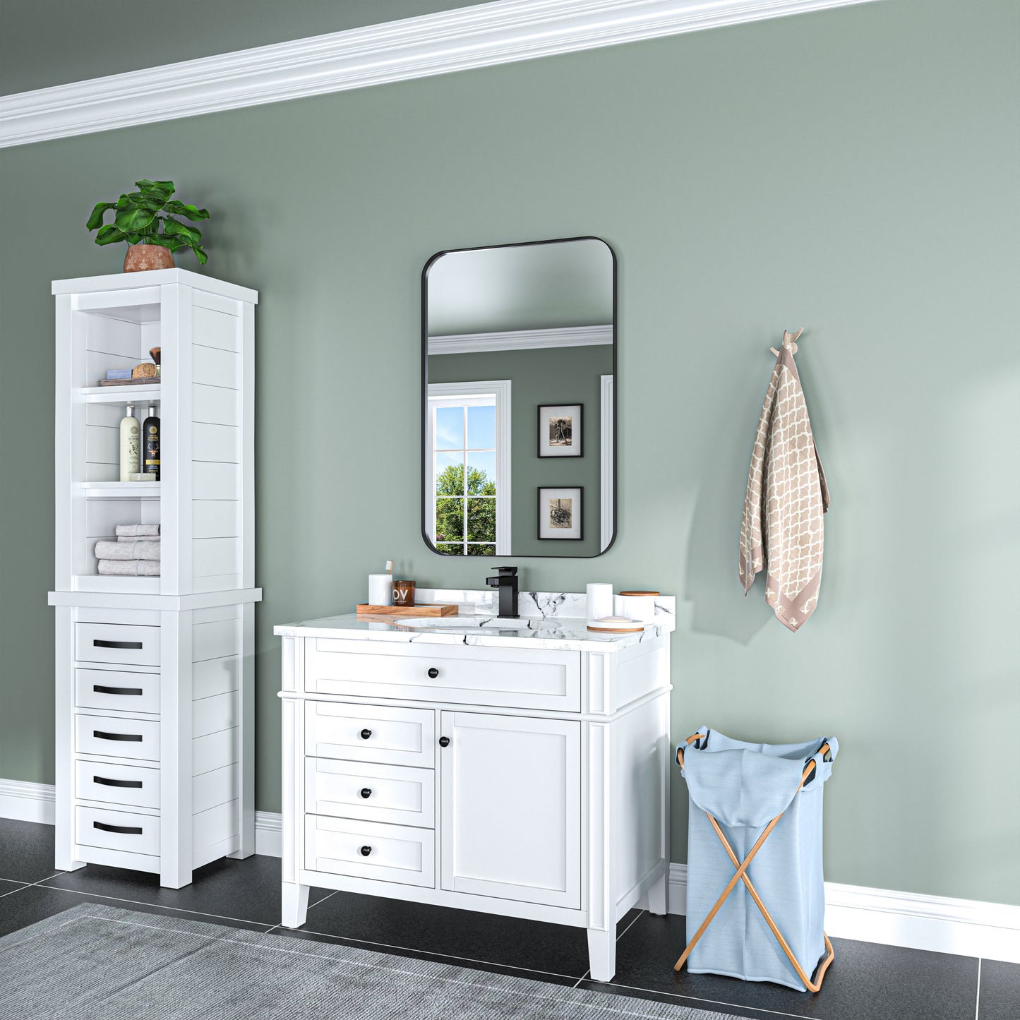Waterpar® 36 in. W x 24 in. H Rectangular Aluminum Framed Wall Bathroom Vanity Mirror