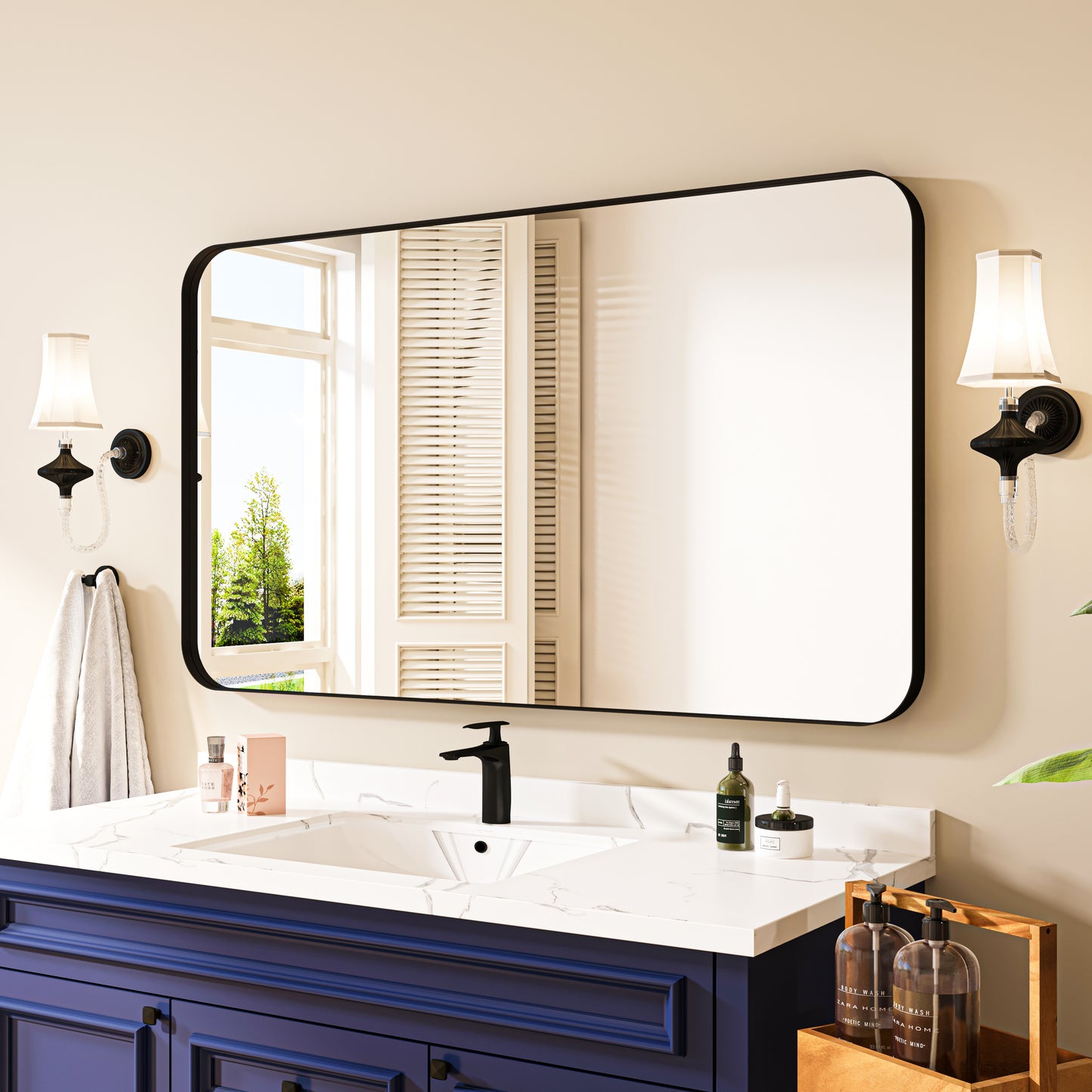 Waterpar® 52 in. W x 30 in. H Rectangular Aluminum Framed Wall Bathroom Vanity Mirror