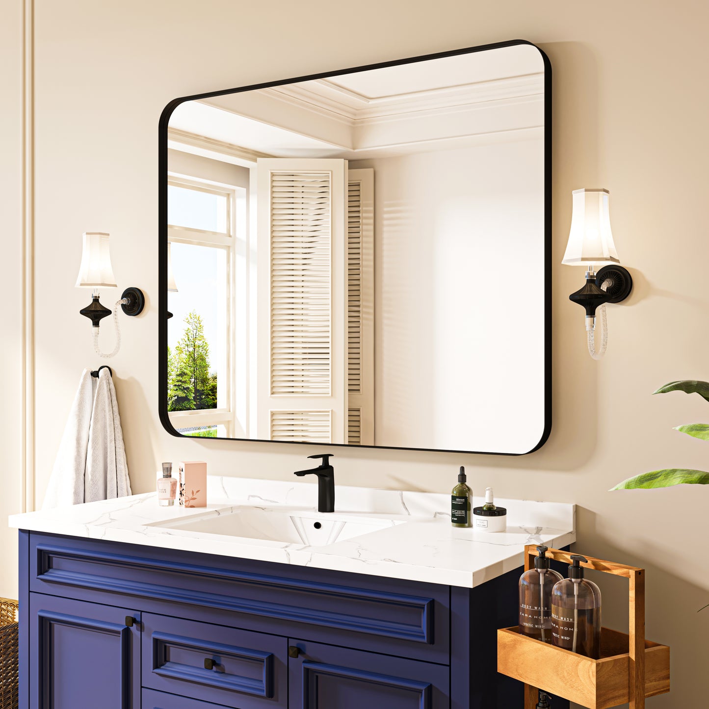 Waterpar® 48 in. W x 40 in. H Rectangular Aluminum Framed Wall Bathroom Vanity Mirror