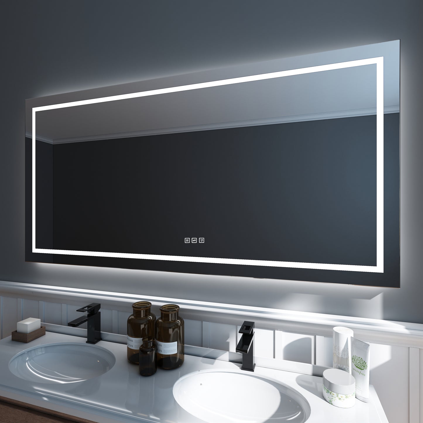 Waterpar® 72 in. W x 36 in. H Rectangular Frameless Wall Bathroom Vanity Mirror with Backlit and Front Light