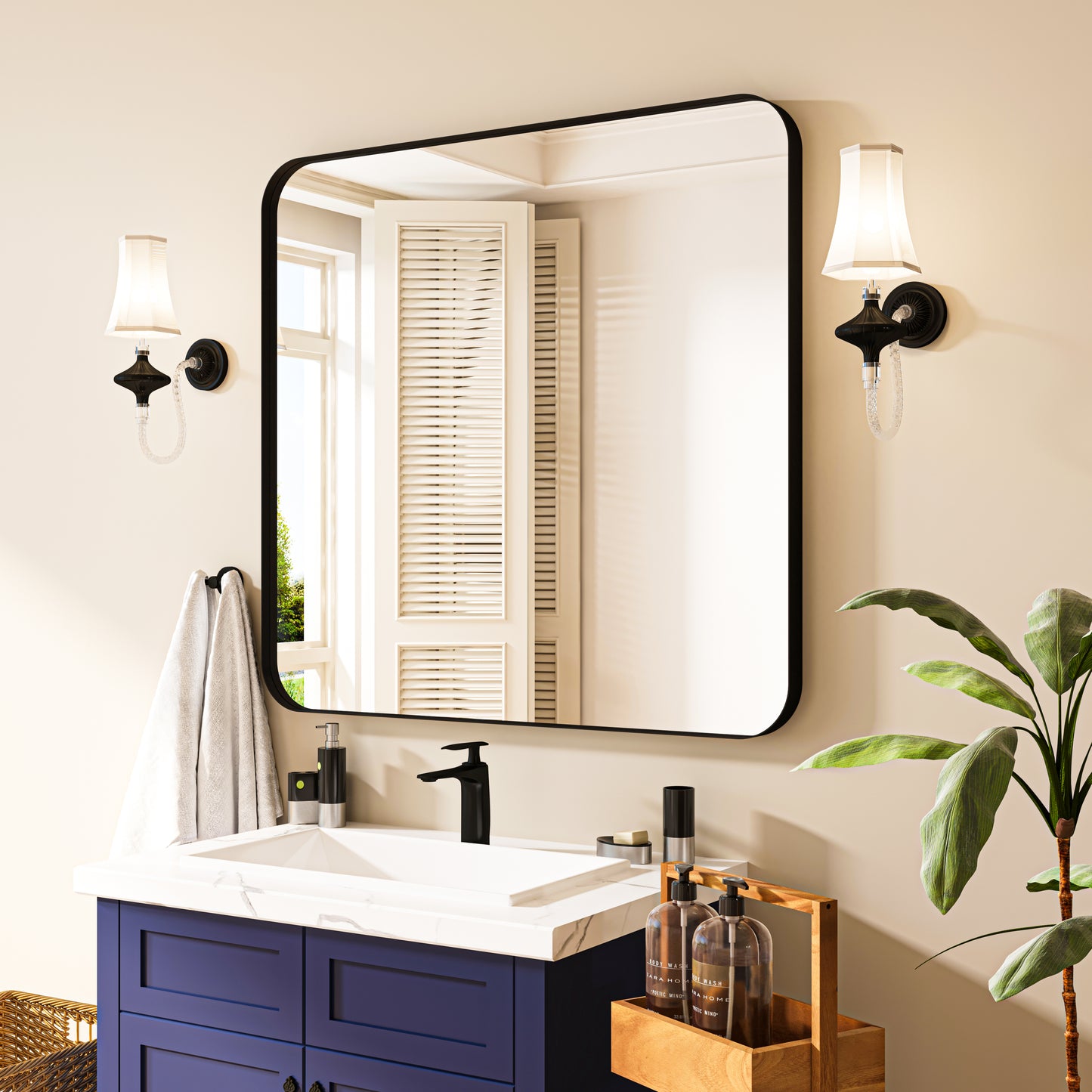 Waterpar® 40 in. W x 36 in. H Rectangular Aluminum Framed Wall Bathroom Vanity Mirror