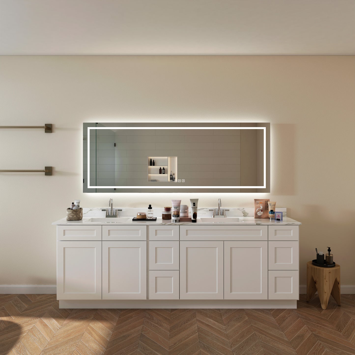 Waterpar® 84 in. W x 32 in. H Rectangular Frameless Wall Bathroom Vanity Mirror with Backlit and Front Light