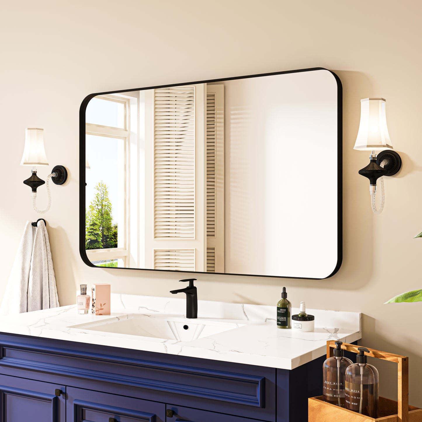 Waterpar® 48 in. W x 30 in. H Rectangular Aluminum Framed Wall Bathroom Vanity Mirror