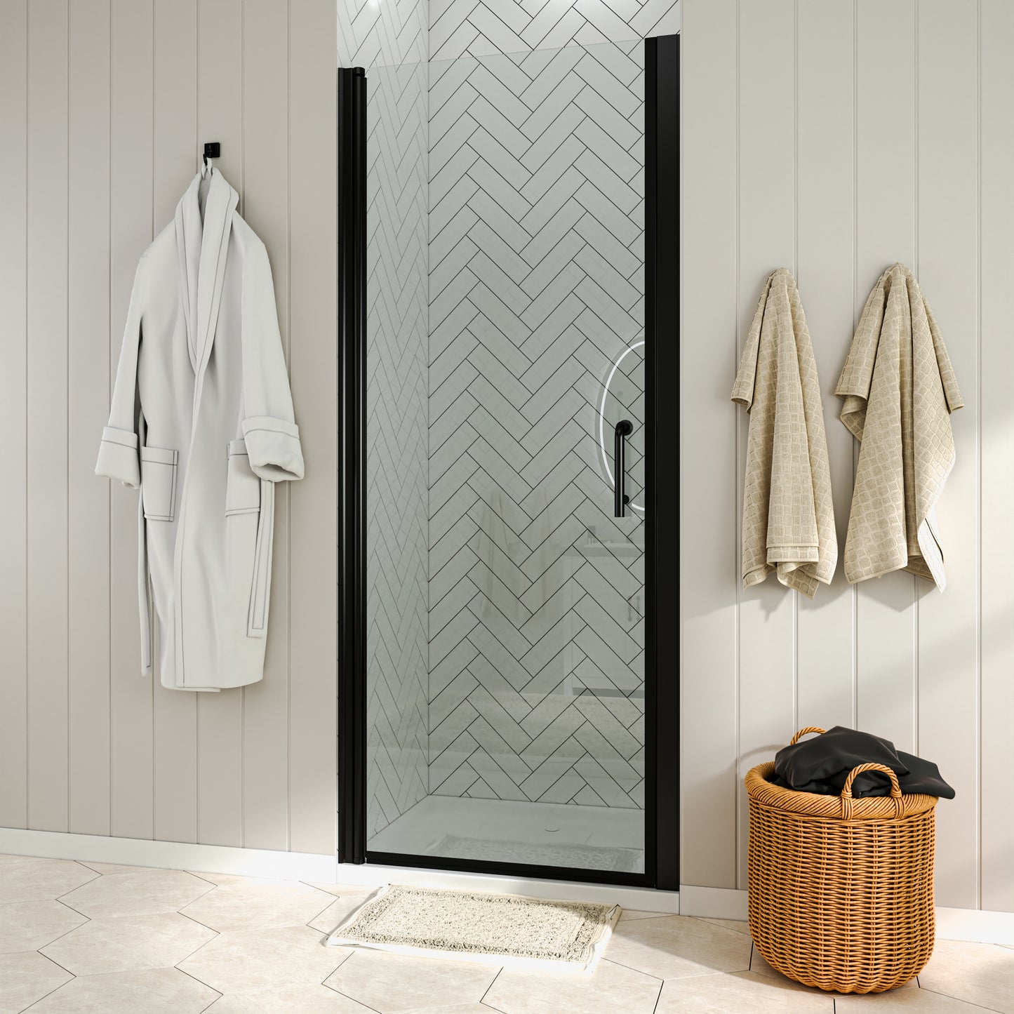 Waterpar® Pivot Swing Minimalist Frameless Shower Door Matte Black Clear Glass