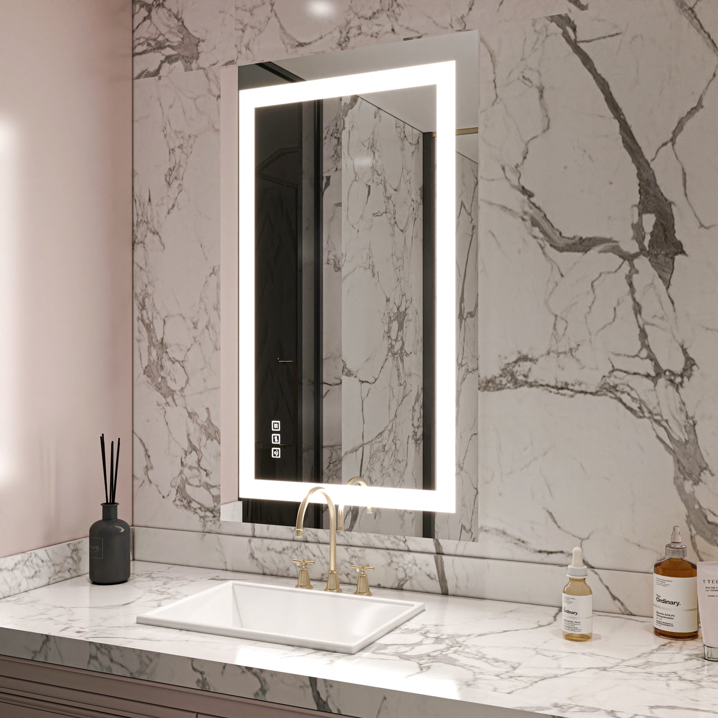 Waterpar® 40 in. W x 24 in. H LED Rectangular Frameless Anti-Fog Bathroom Mirror Front Light