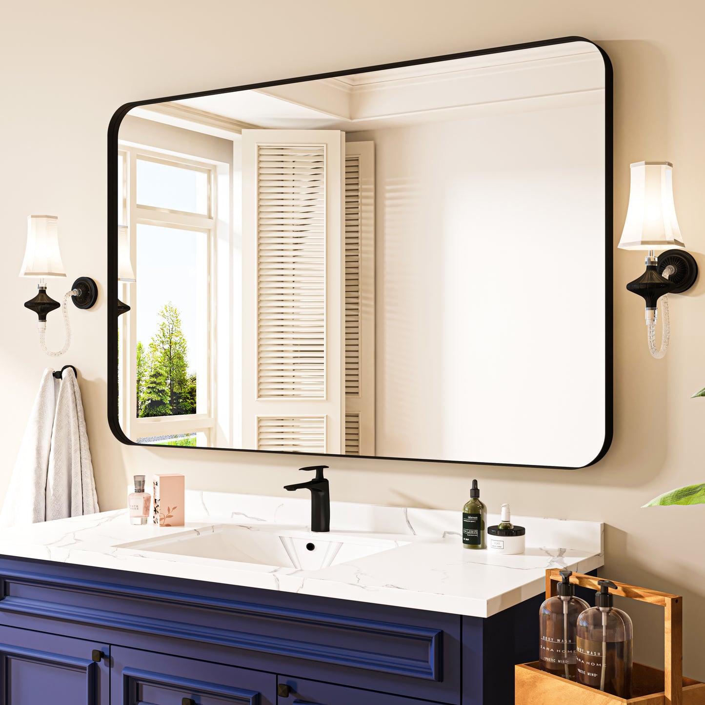 Waterpar® 55 in. W x 36 in. H Rectangular Aluminum Framed Wall Bathroom Vanity Mirror