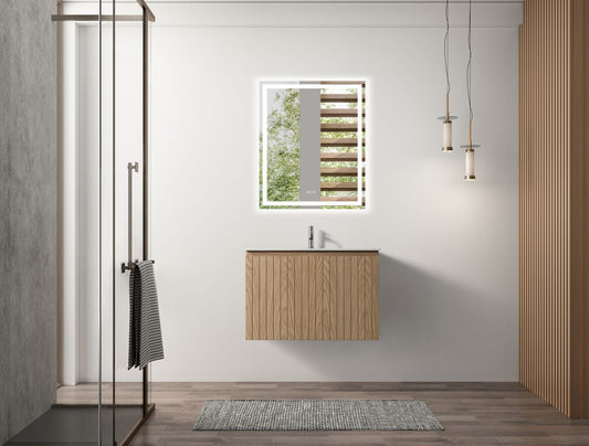 Waterpar® 30 in. L x 19.75 in. W x 20.16 in. H Natural Wood Bathroom Cabinet with White Ceramic Sink