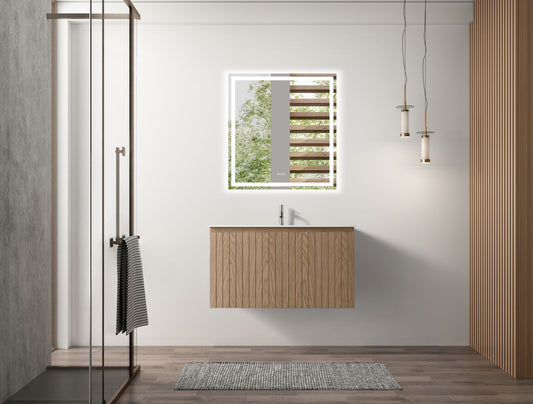 Waterpar® 36 in. L x 19.75 in. W x 20.16 in. H Natural Wood Bathroom Cabinet with White Ceramic Sink