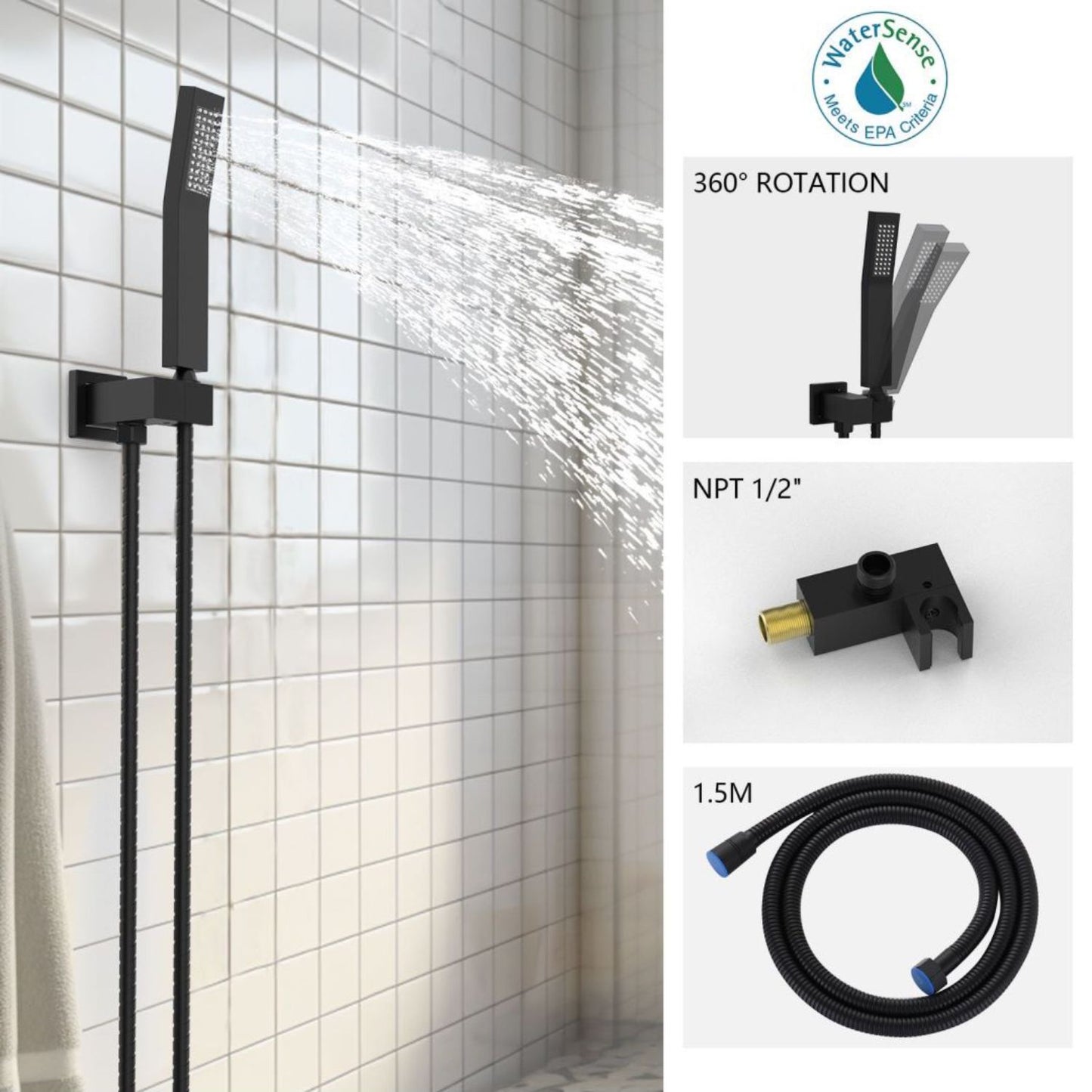 Wall Mount Fixed and Handheld Shower Head with Storage Rack