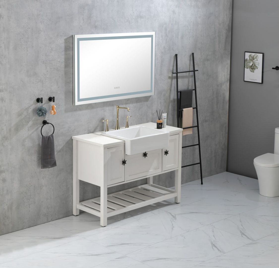 Waterpar® 40 in. W x 32 in. H Rectangular Frameless Wall Bathroom Vanity Mirror with Backlit and Front Light