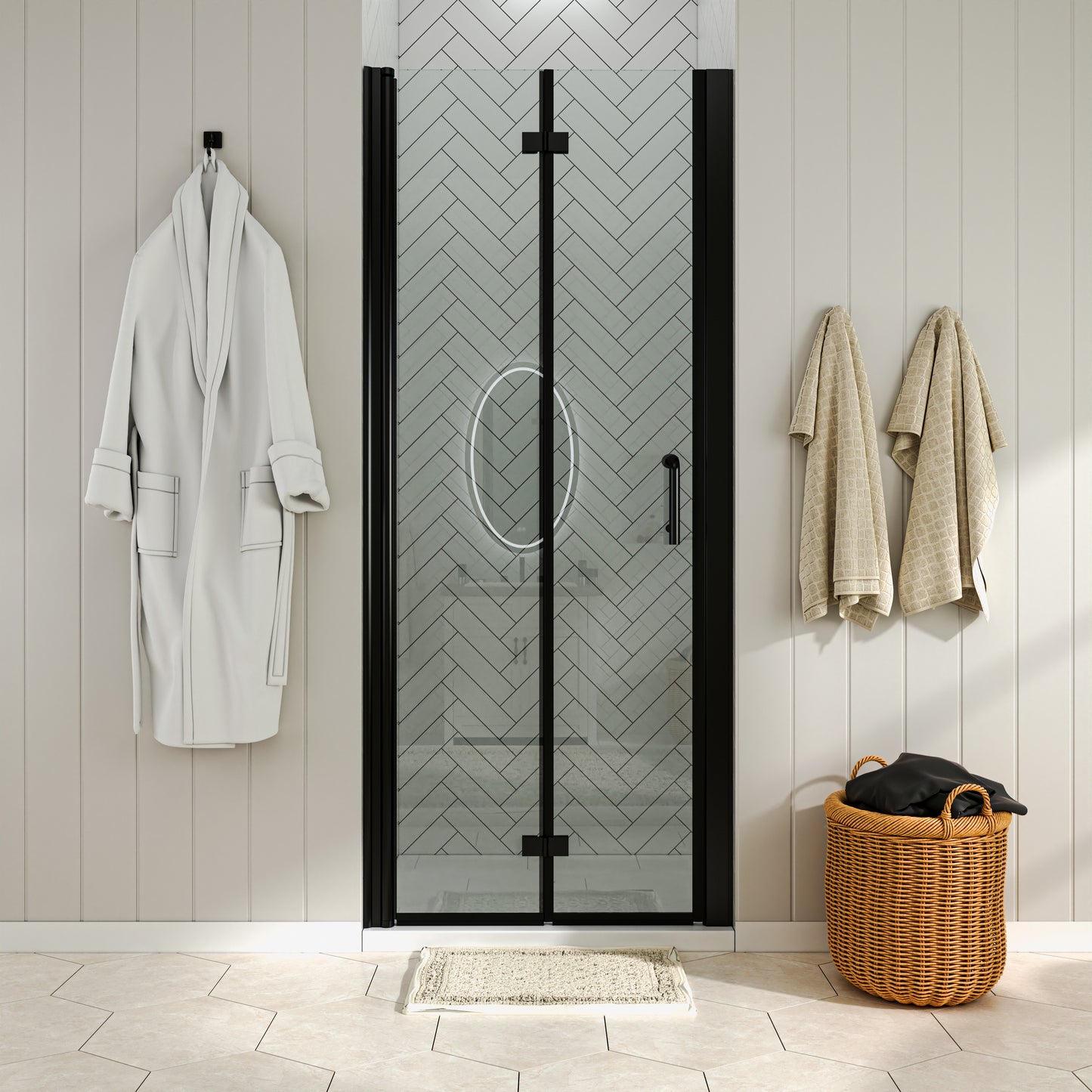 Waterpar® Bi-Fold Minimalist Frameless Shower Door Matte Black Clear Glass