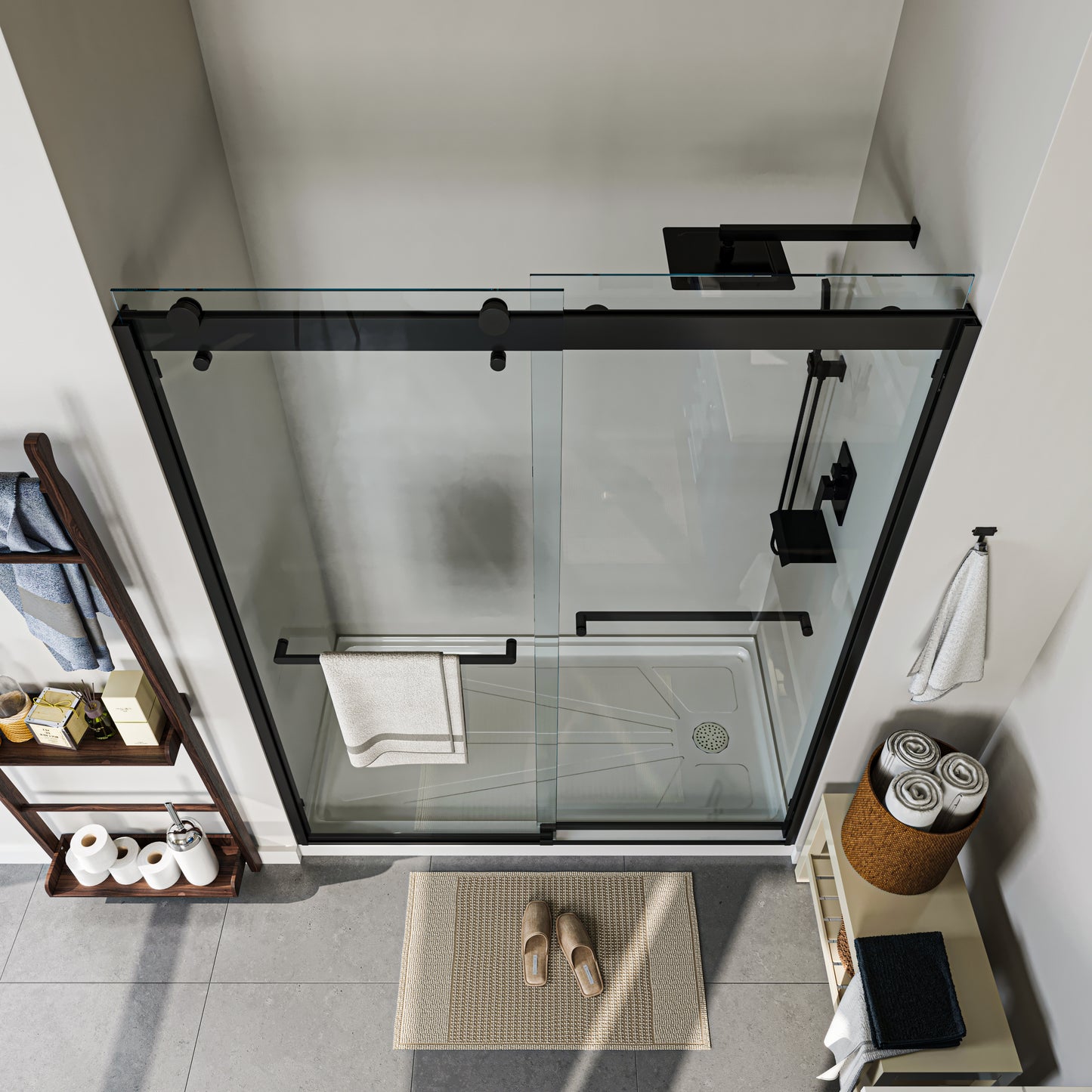 60 in. W x 76 in. H Double Sliding Aluminum Alloy Frame Shower Door in Matte black with Stainless Steel Handle