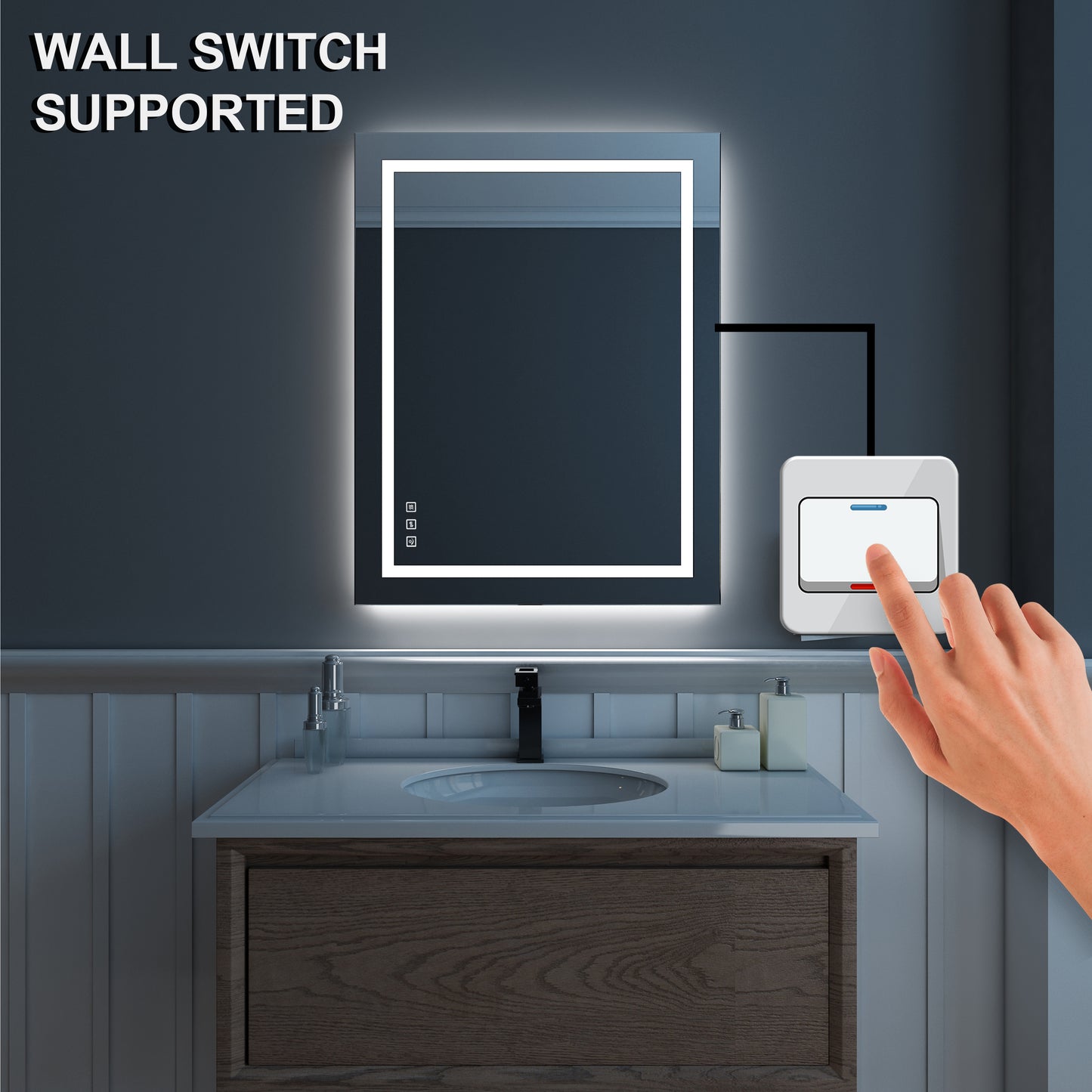 Waterpar® 24 in. W x 36 in. H LED Rectangular Frameless Anti-Fog Bathroom Mirror Front & Backlit