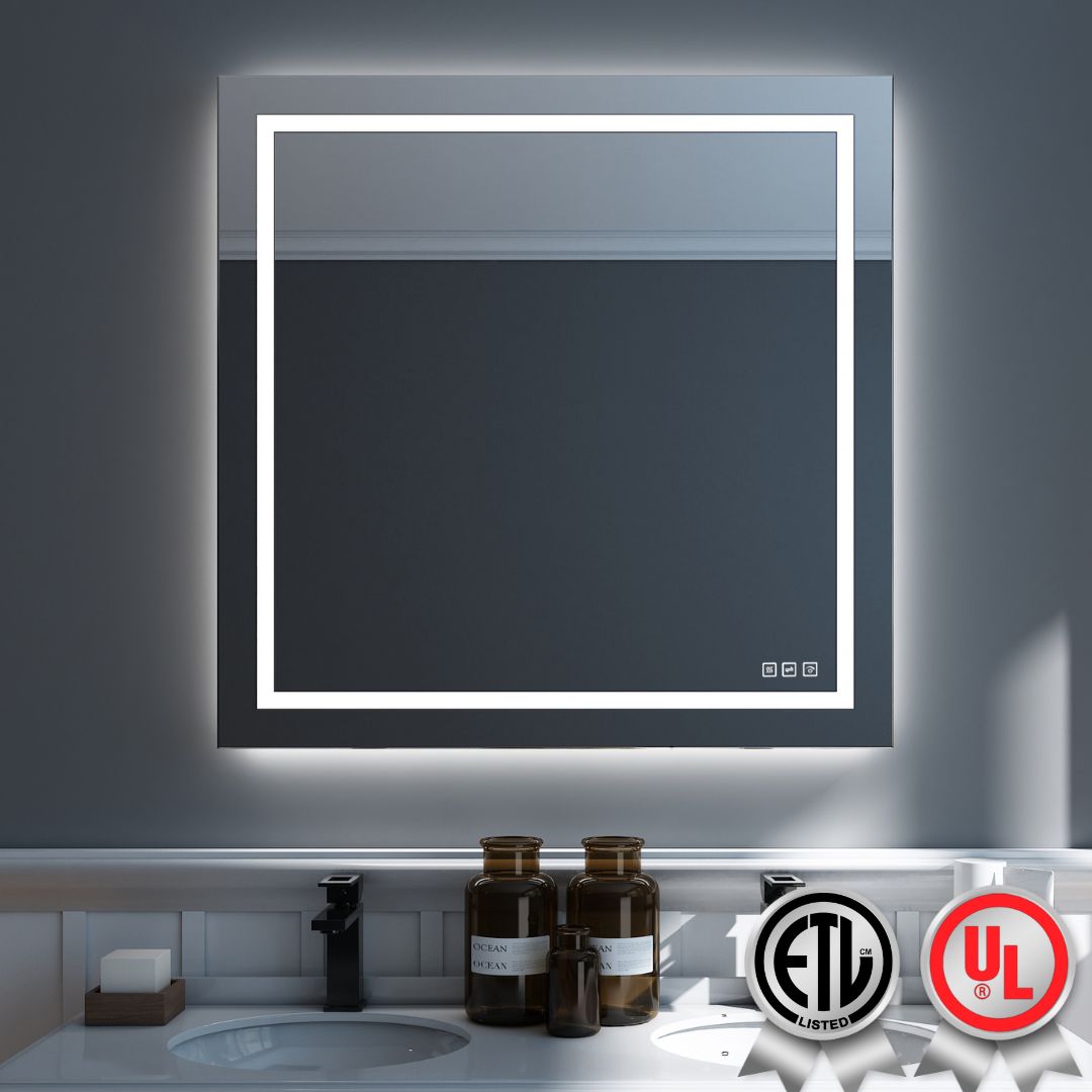 Waterpar® 36 in. W x 36 in. H LED Rectangular Frameless Anti-Fog Bathroom Mirror Front & Backlit